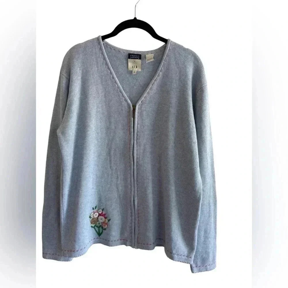 Cousin Johnny Vintage blue Floral  Cotton Sweater XL